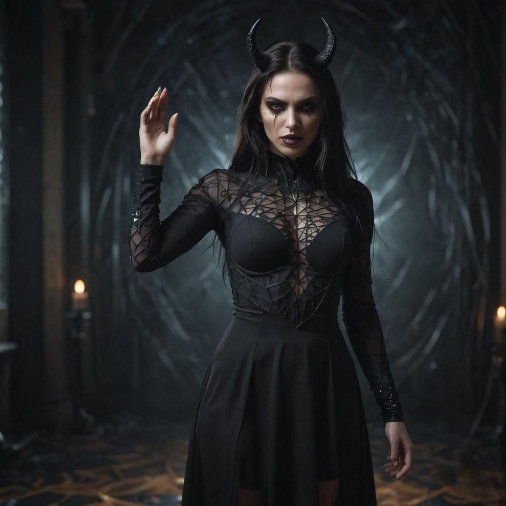 Demonic Woman Portrait with Geometric Splash Art