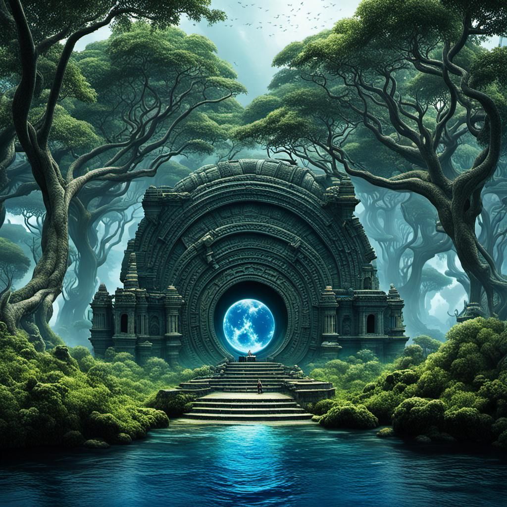 Time Portals on Enigmatic Island: 3D Digital Art