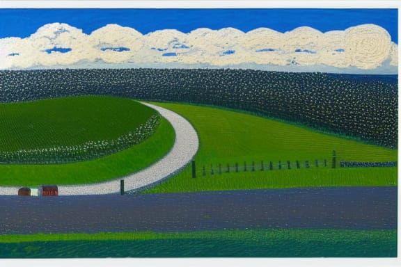 Winding Road Landscape Photo with Pointillism Rendering
