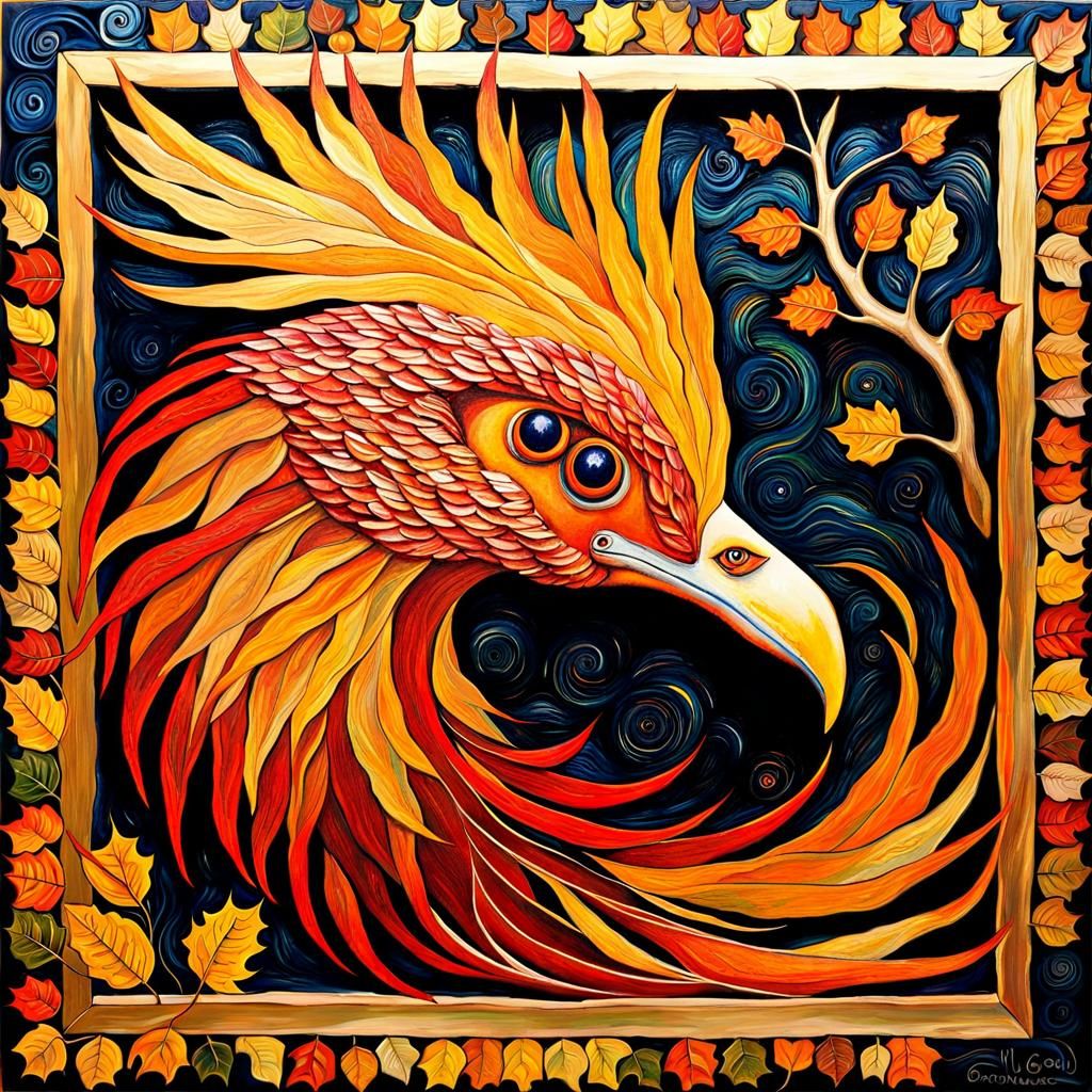 Radiant Phoenix in Autumnal Expressionistic Impasto Style