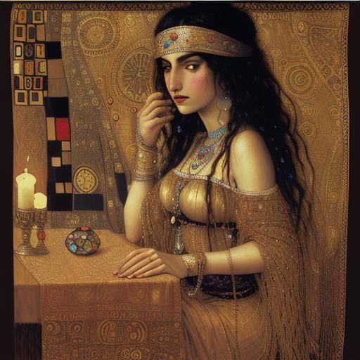Retro Gypsy Fortune Teller in Klimt Style
