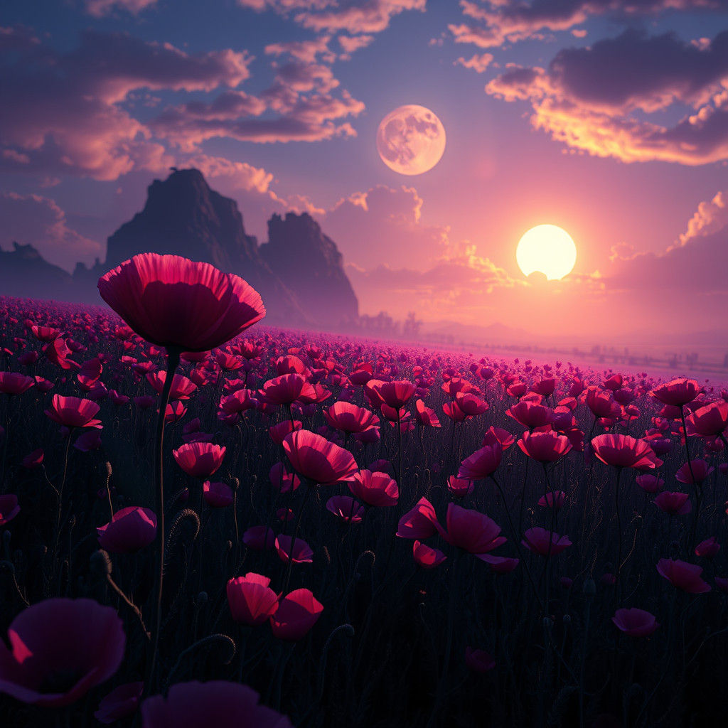 Moonlit Poppy Field: Dark Fantasy Concept Art