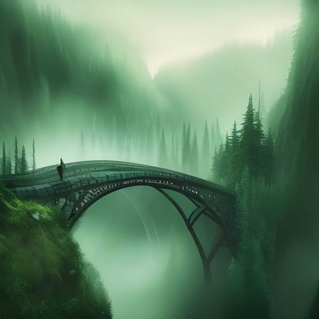 Mystical Bridge Across Misty Mountain Peaks