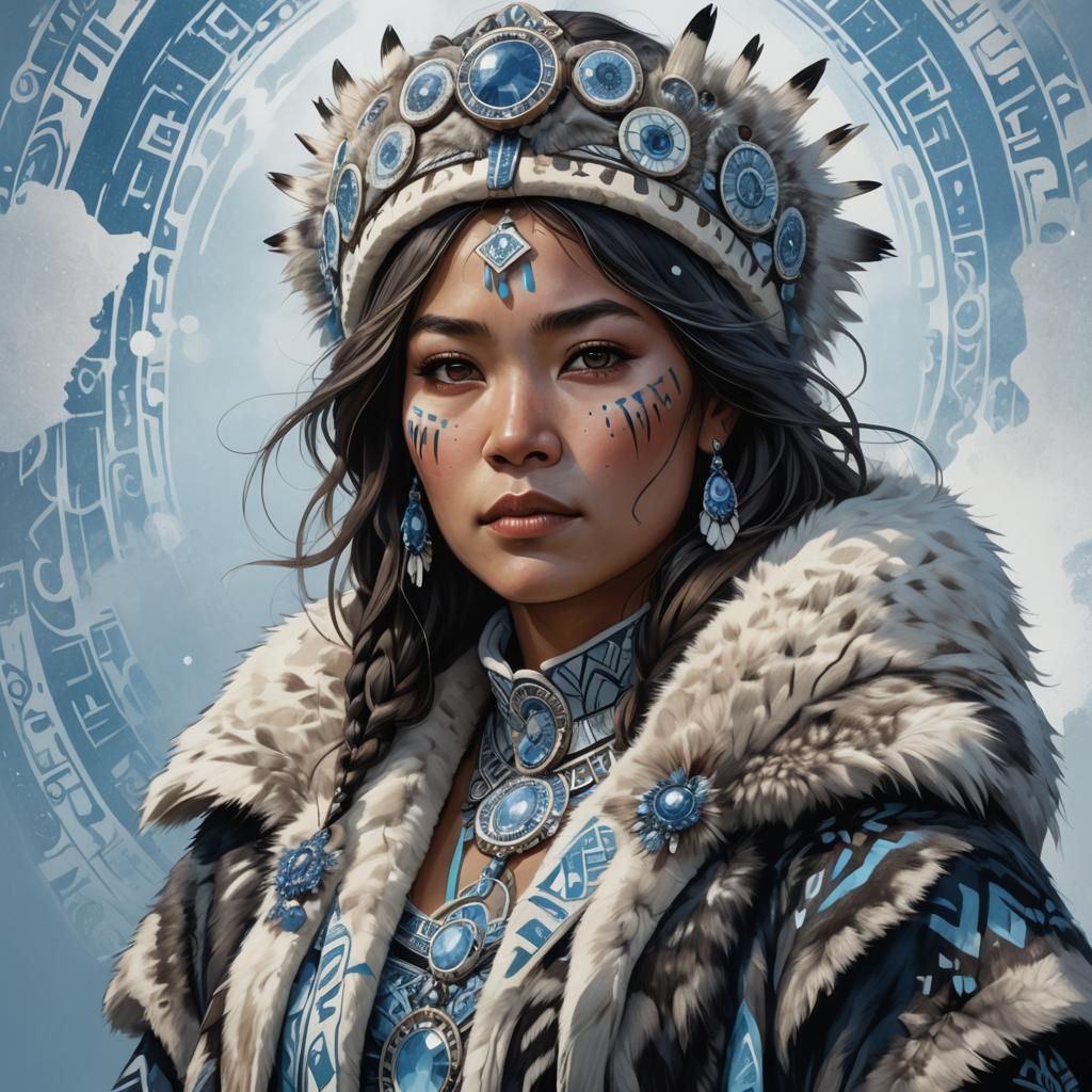 Haida Woman Water Bender Portrait in Art Nouveau Style