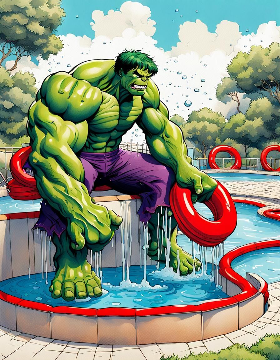 Hulk's Empty Pool: Humorous Splash Art Illustration
