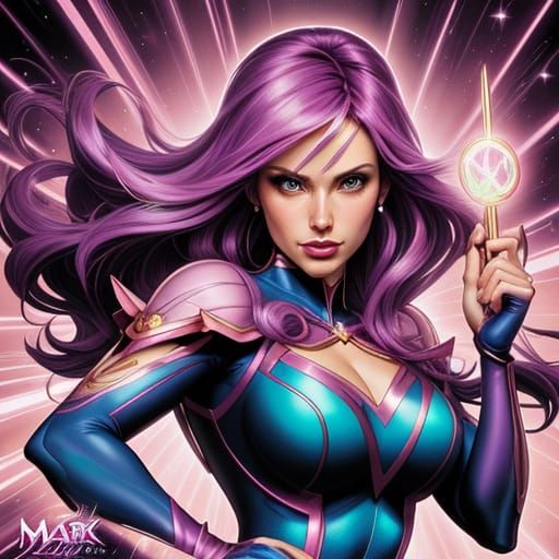 Magical Girl with Wand in Comic Book Style