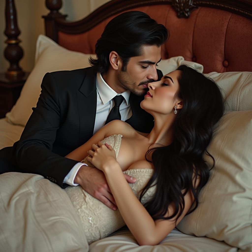 Elegant Couple in a Luxurious Bedroom