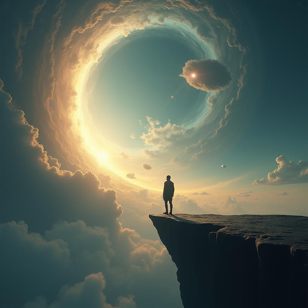 Lone Figure Gazing at Iridescent Cosmic Expanse