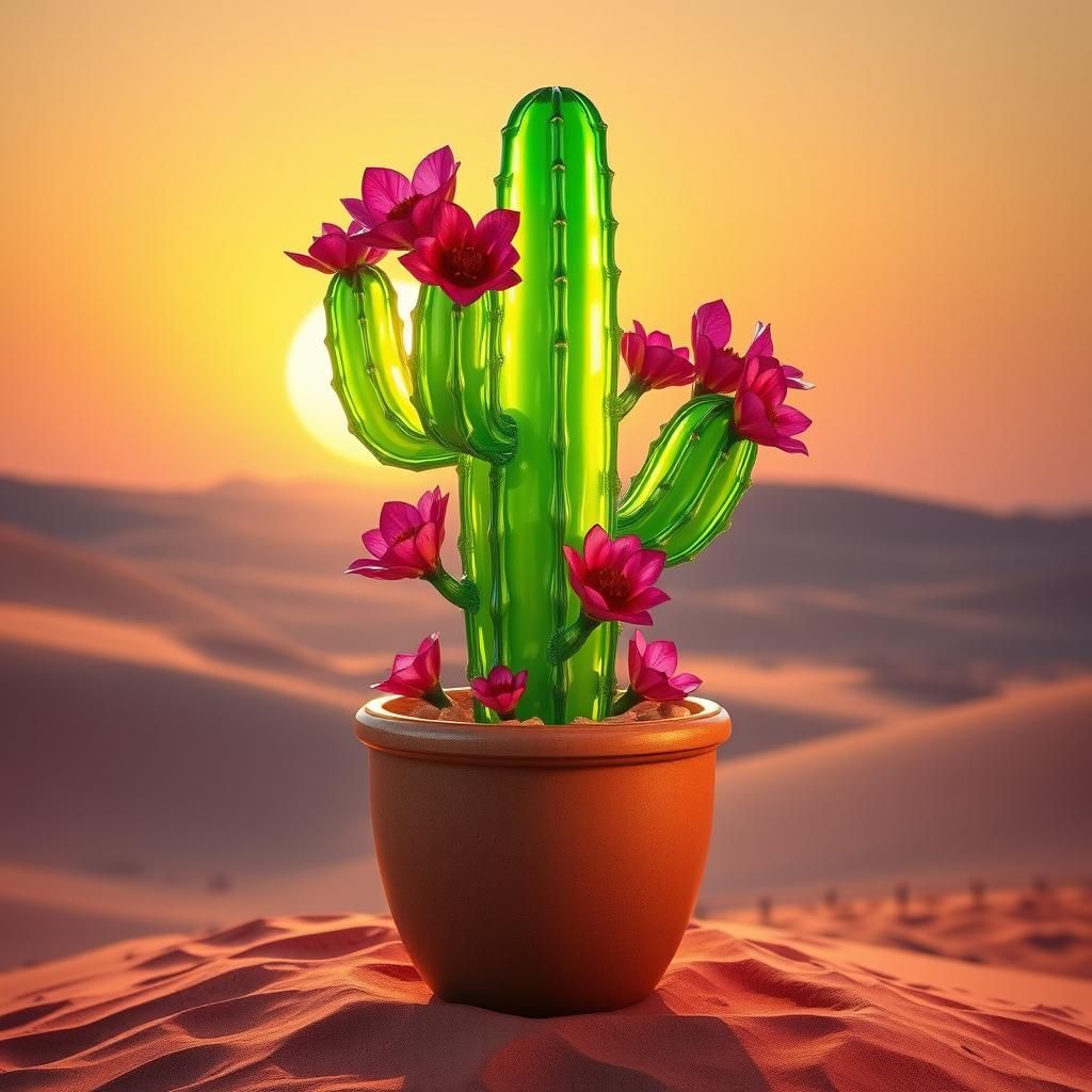 Majestic Glass Cactus in Mystical Desert Landscape