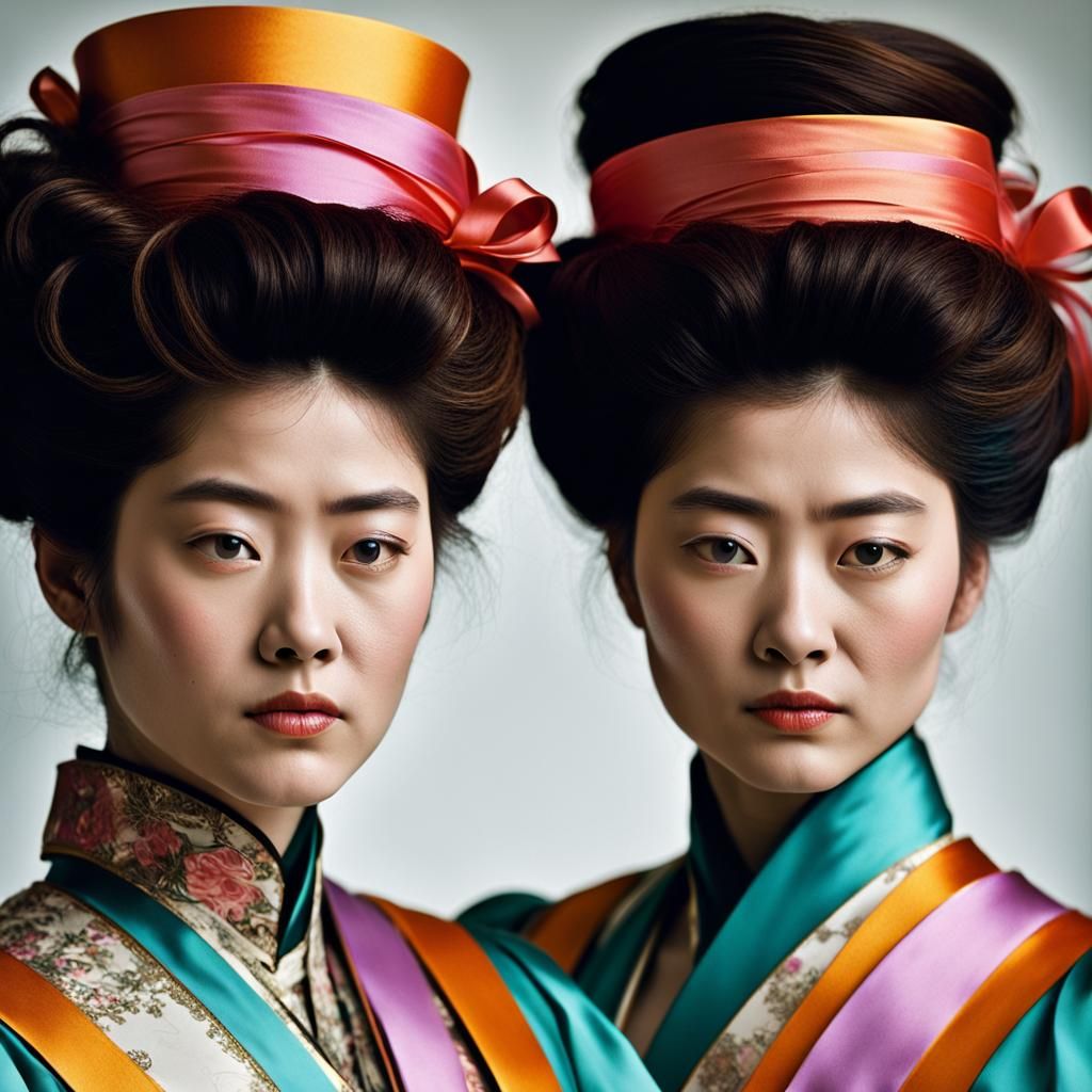 Gibson Girl Sisters Portrait in Studio Lighting