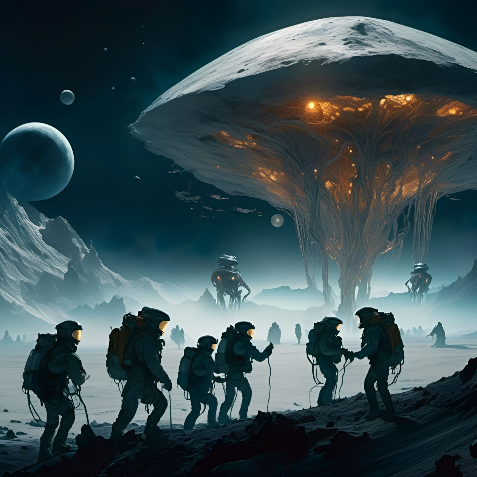 Earth Invasion of Saturn Moon in Watercolor Art