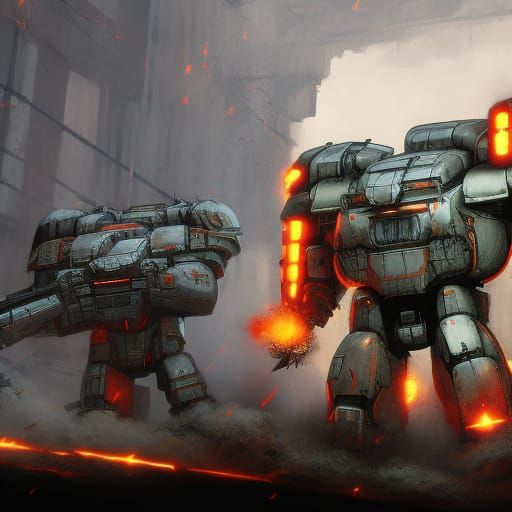 Epic Battlemech Duel in War-Torn Cityscape