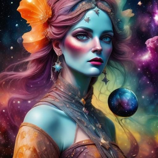 Fantasy Nebula Shores in Art Nouveau Style