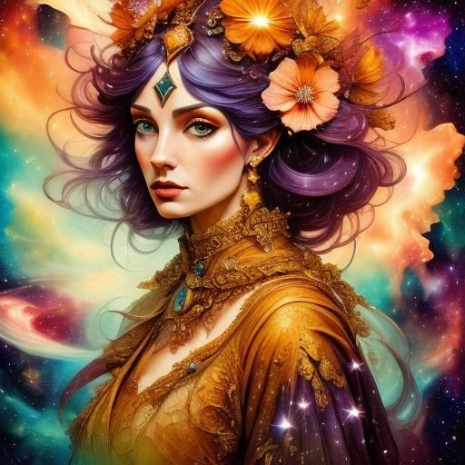 Fantasy Nebula Shores in Art Nouveau Style