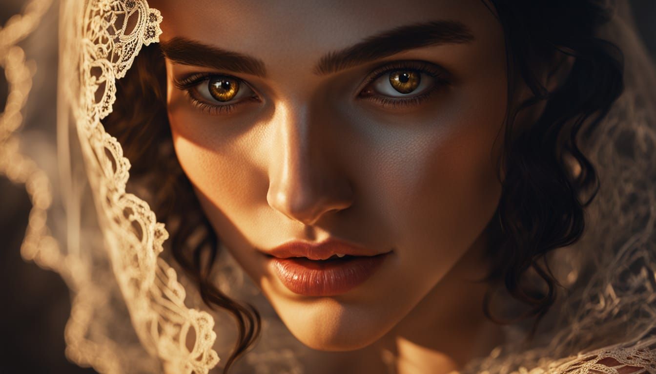 Vampire Woman Portrait with Lace Veil in Fantasy Art