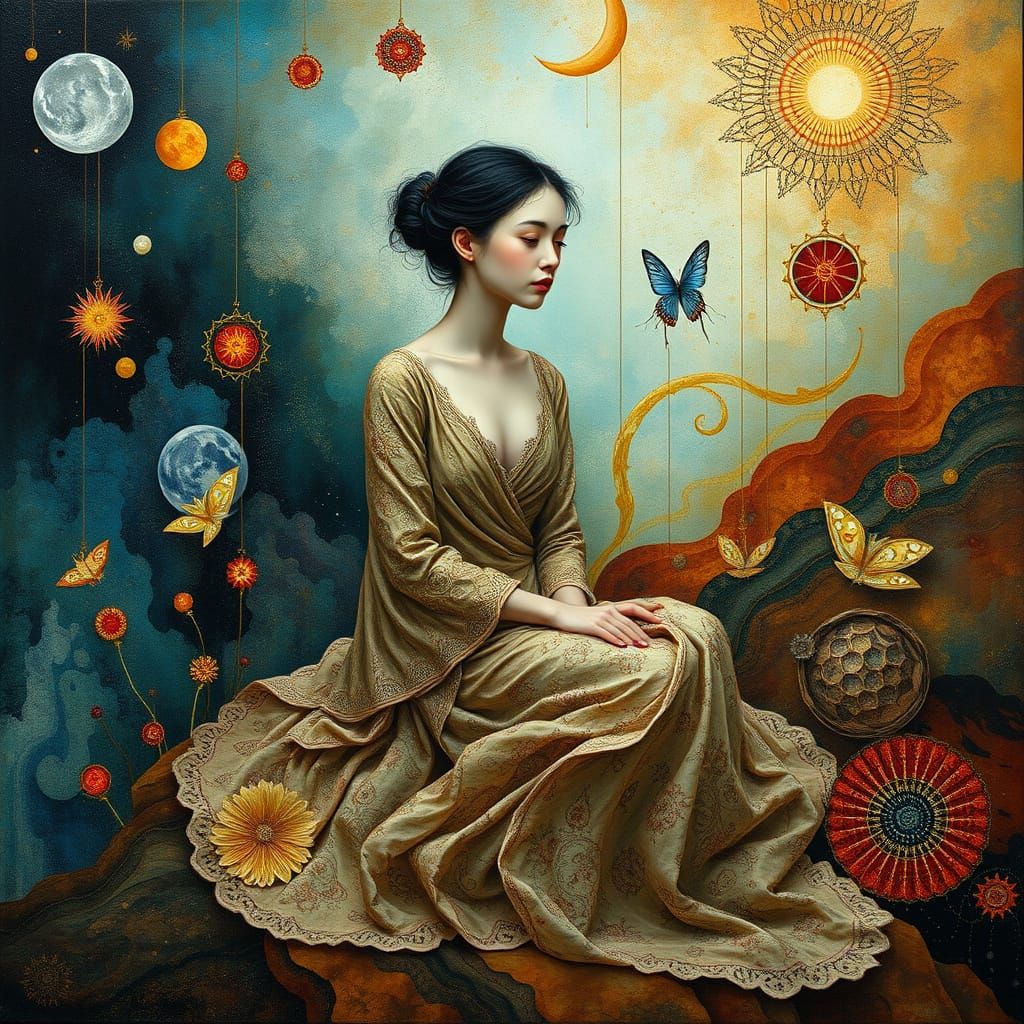 Enchanted Figure in Liminal World of Cosmic Textures