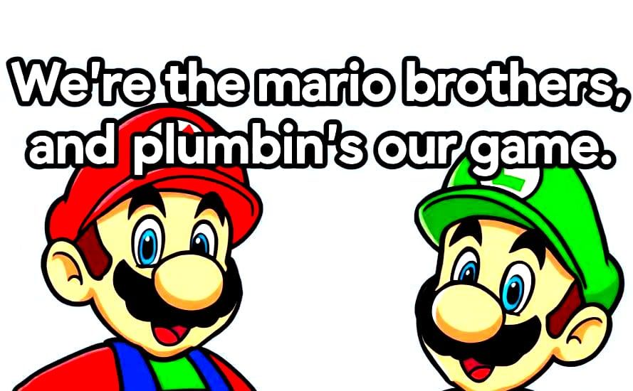 We're the Mario Brothers and plumbin's our game. We're not l...