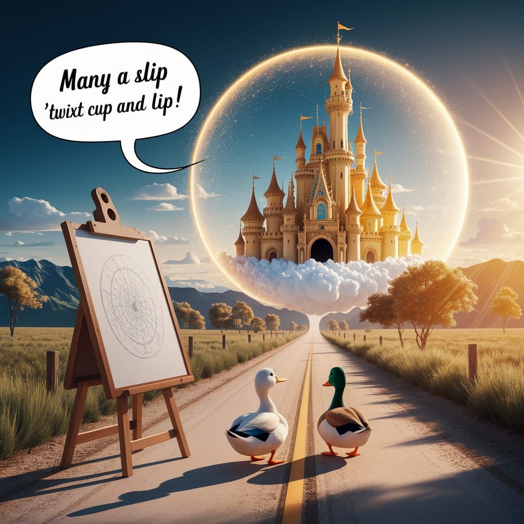 Whimsical Ducks Journey to Floating Golden Castle