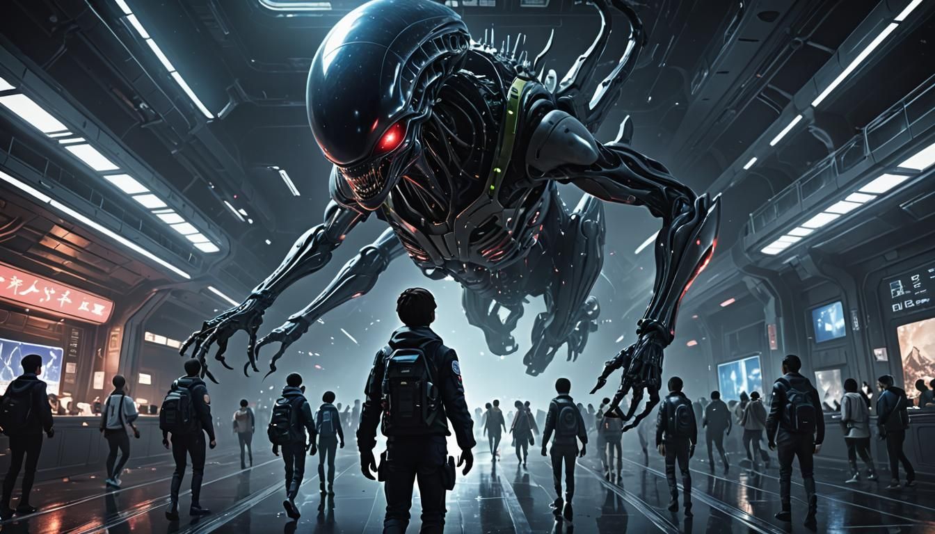 Detailed 3D Anime Alien Abduction Art