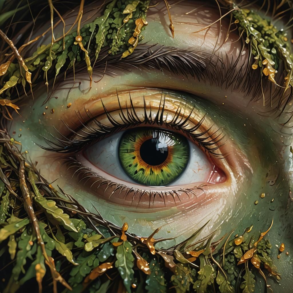 Hyperrealistic Hazel Eye with Moss Green and Gold