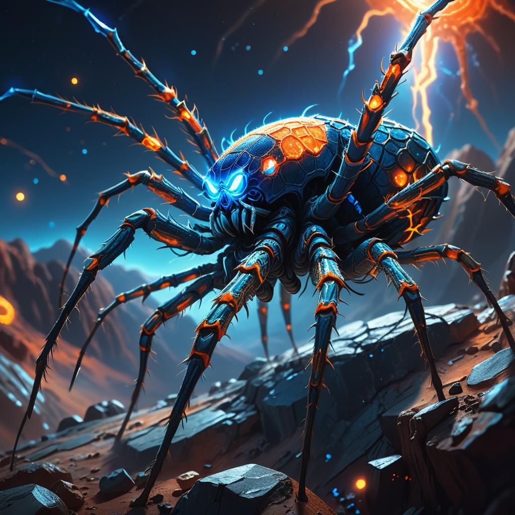 Giant Space Spider with Fluorescent Lightning: Fantasy Art