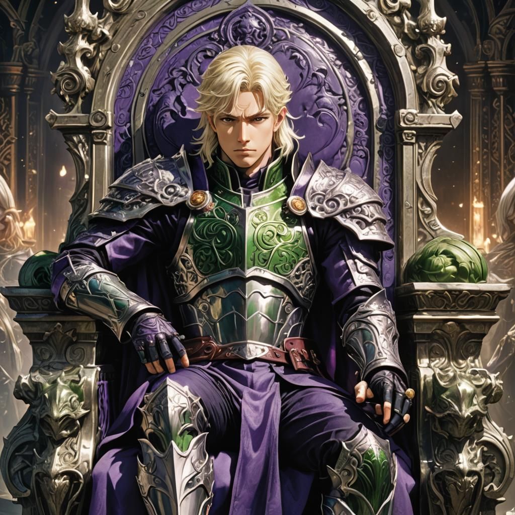 Armored Man on Throne in Anime Manga Style