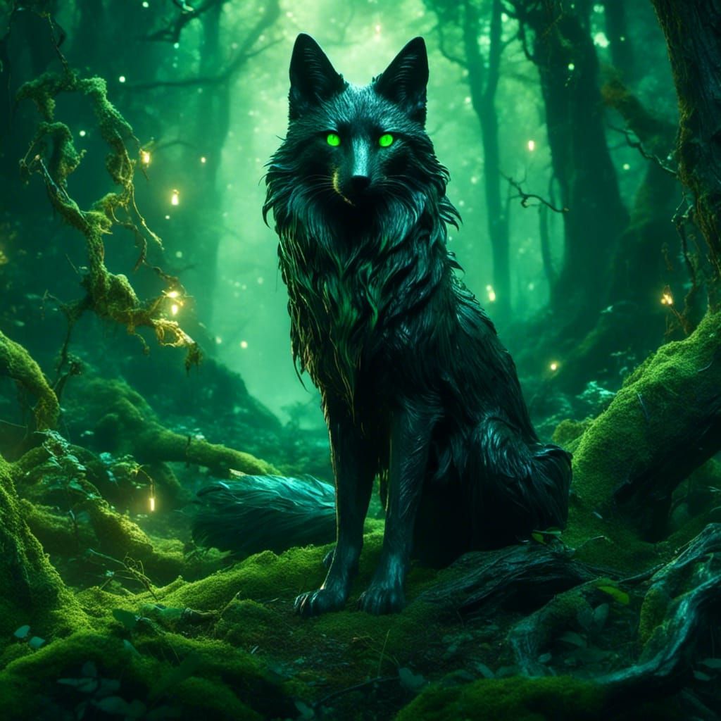 Black Kitsune Spirit in Dark Fantasy Style