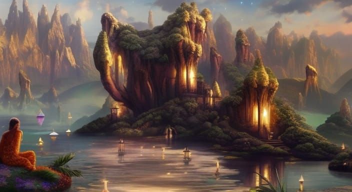 Sci-Fi Alien Zen Garden with Cosmic Sky