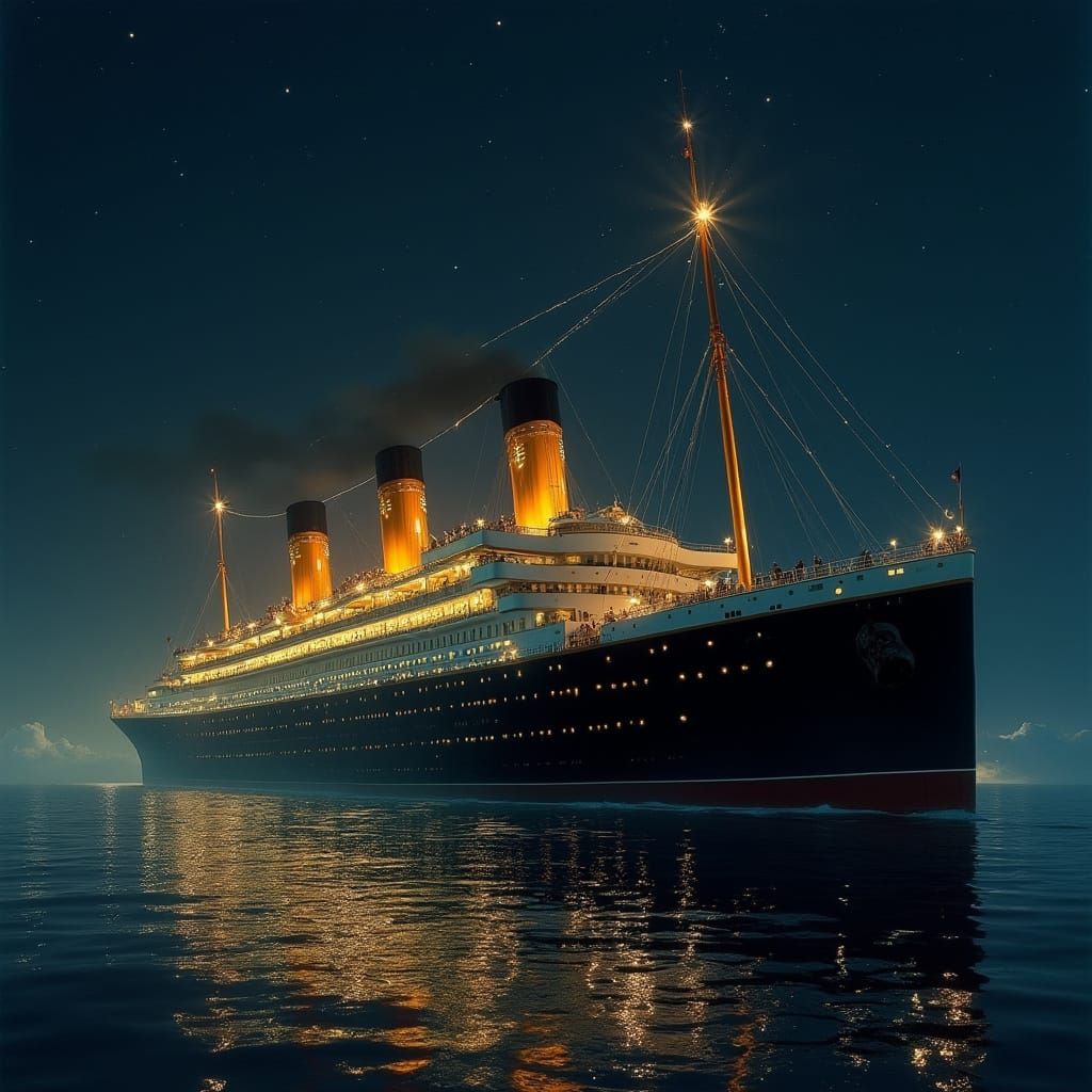 Majestic RMS Titanic Under Starry North Atlantic Night