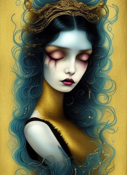Fantasy Girl with Gold Leaf Hair, Soft Painting