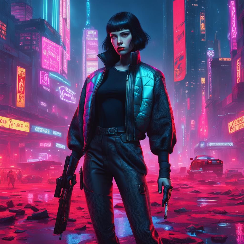 Cyberpunk Snow White in Neon Cityscape