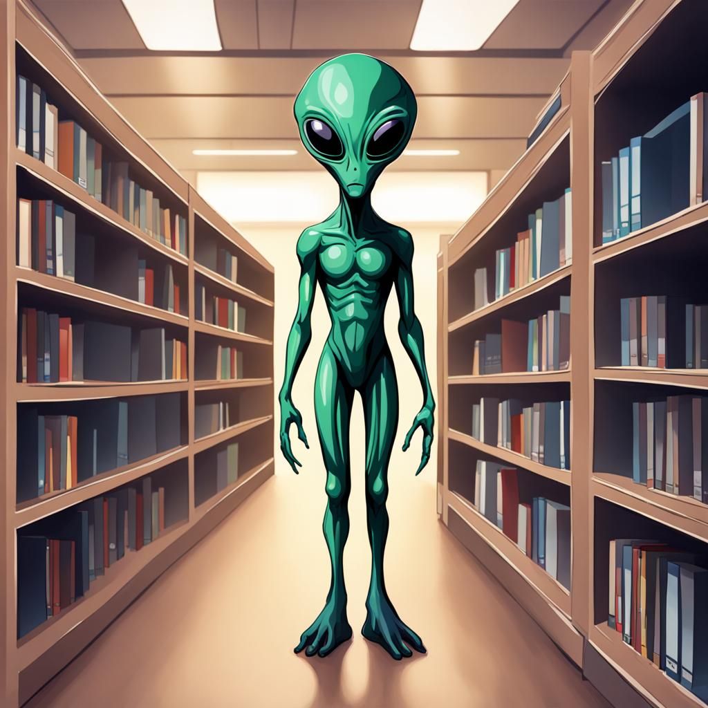 Alien in Line at the Library