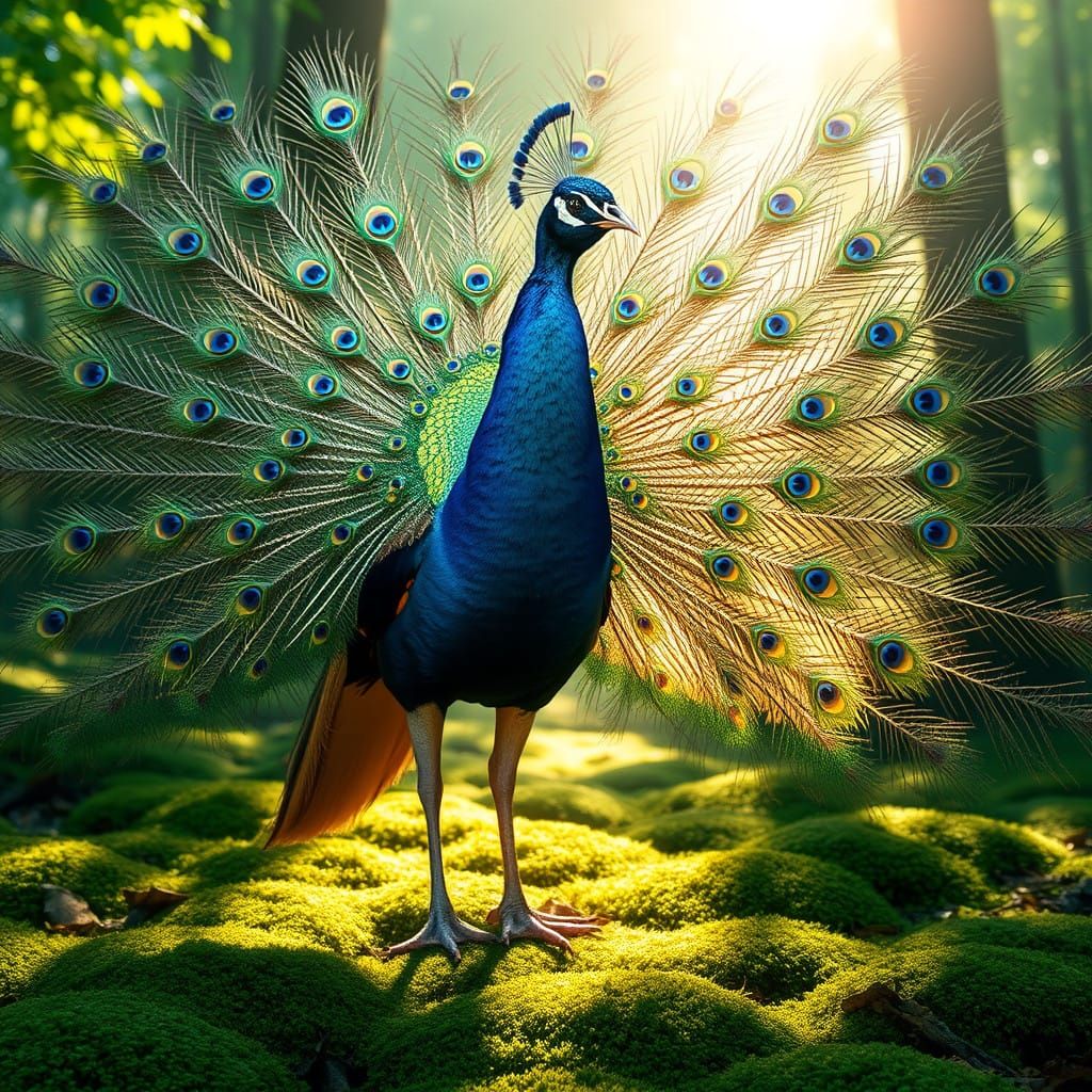 Majestic Peacock in Lush Forest Display
