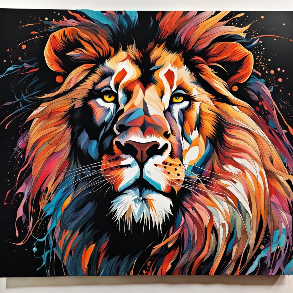 Intricate Lion Drawing with Watercolor and Ink