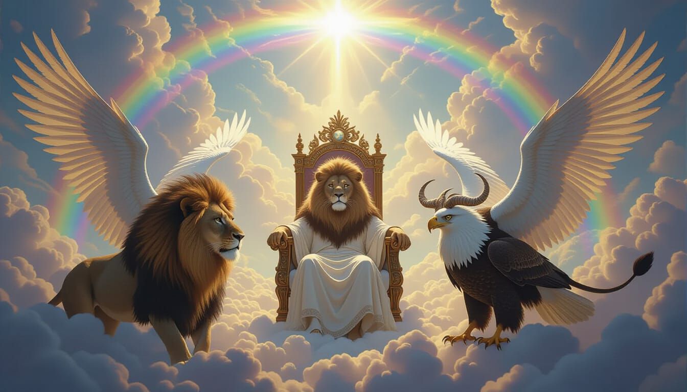 Heavenly Throne Surrounded by Winged Symbolic Creatures