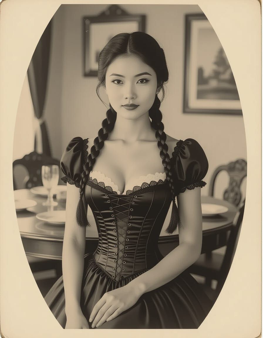 Vintage Photo of Eurasian Woman in Gothic Corset