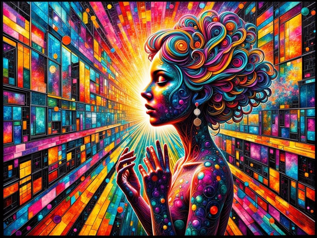 Vibrant Abstract Art Piece in Mixed Media Style