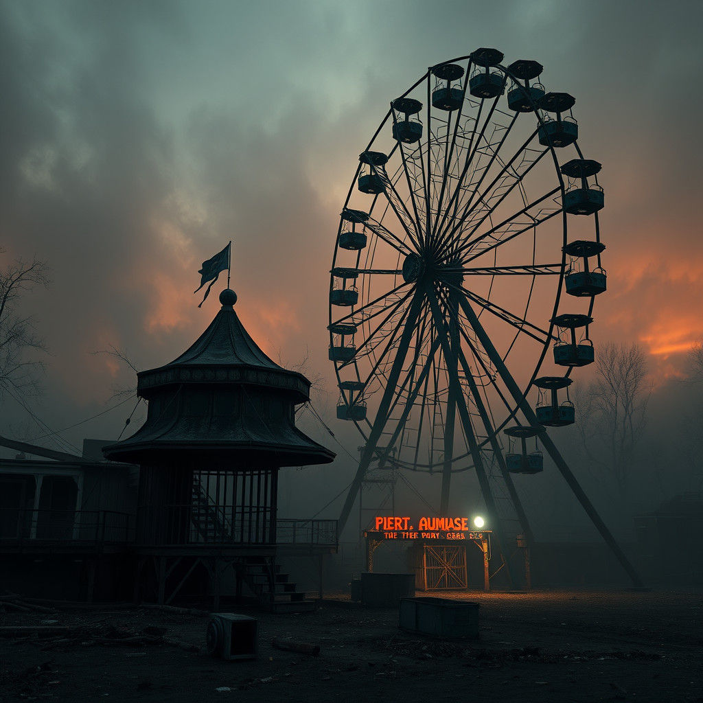 Abandoned Amusement Park at Dusk: A Gothic Horror Scene