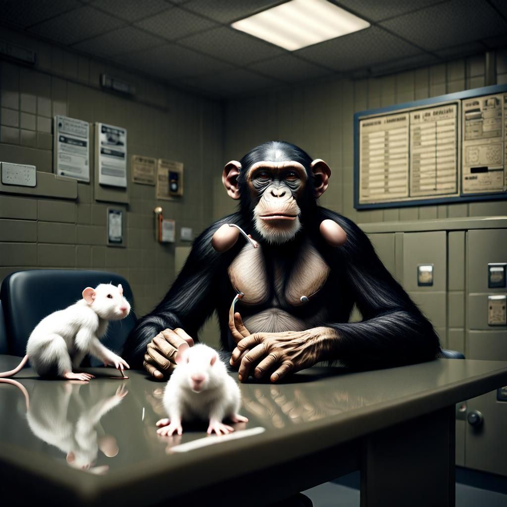 Chimpanzee with Mice at Police Station