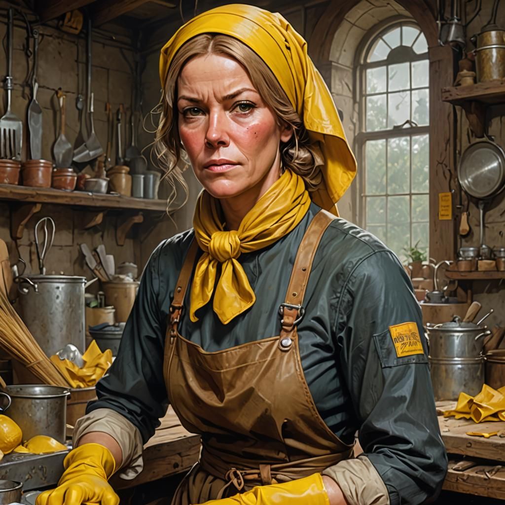Tired Charwoman Portrait in Digital Art Style