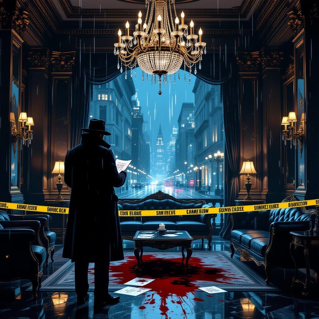 Crime Scene in Grand Hotel Suite: Dark Realism