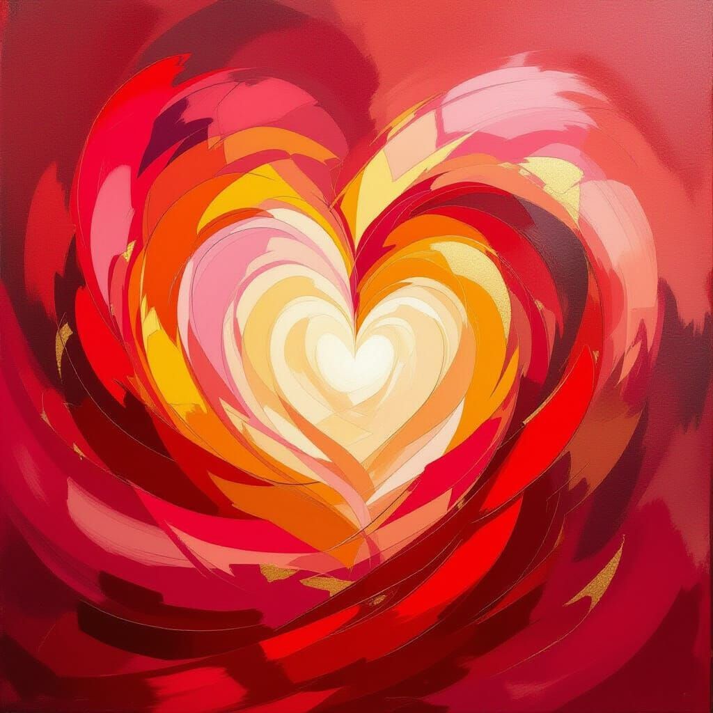 Vibrant Abstract Expressionist Painting of Love's Passion