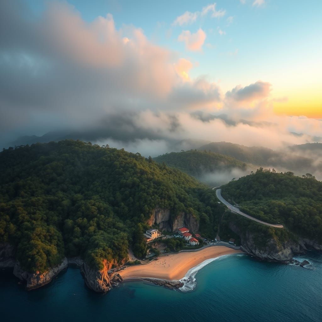 Dreamy Italian Isle at Dawn in Whimsical Romantic Style