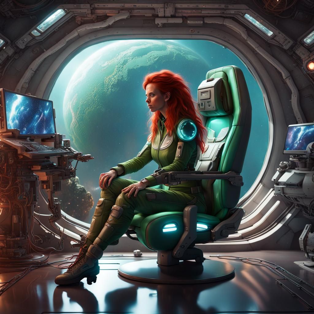 Astronaut in Spaceship Cockpit with Energy Weapons