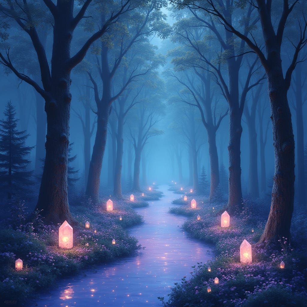 Crystal Forest With Starlit Ground, Painterly Style