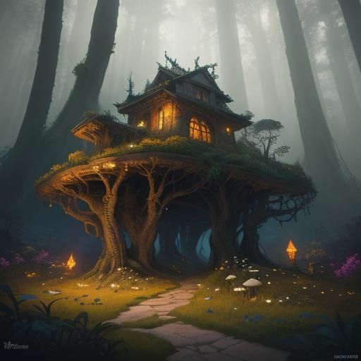 Mystical Forest Glade: Cinematic Oil Painting