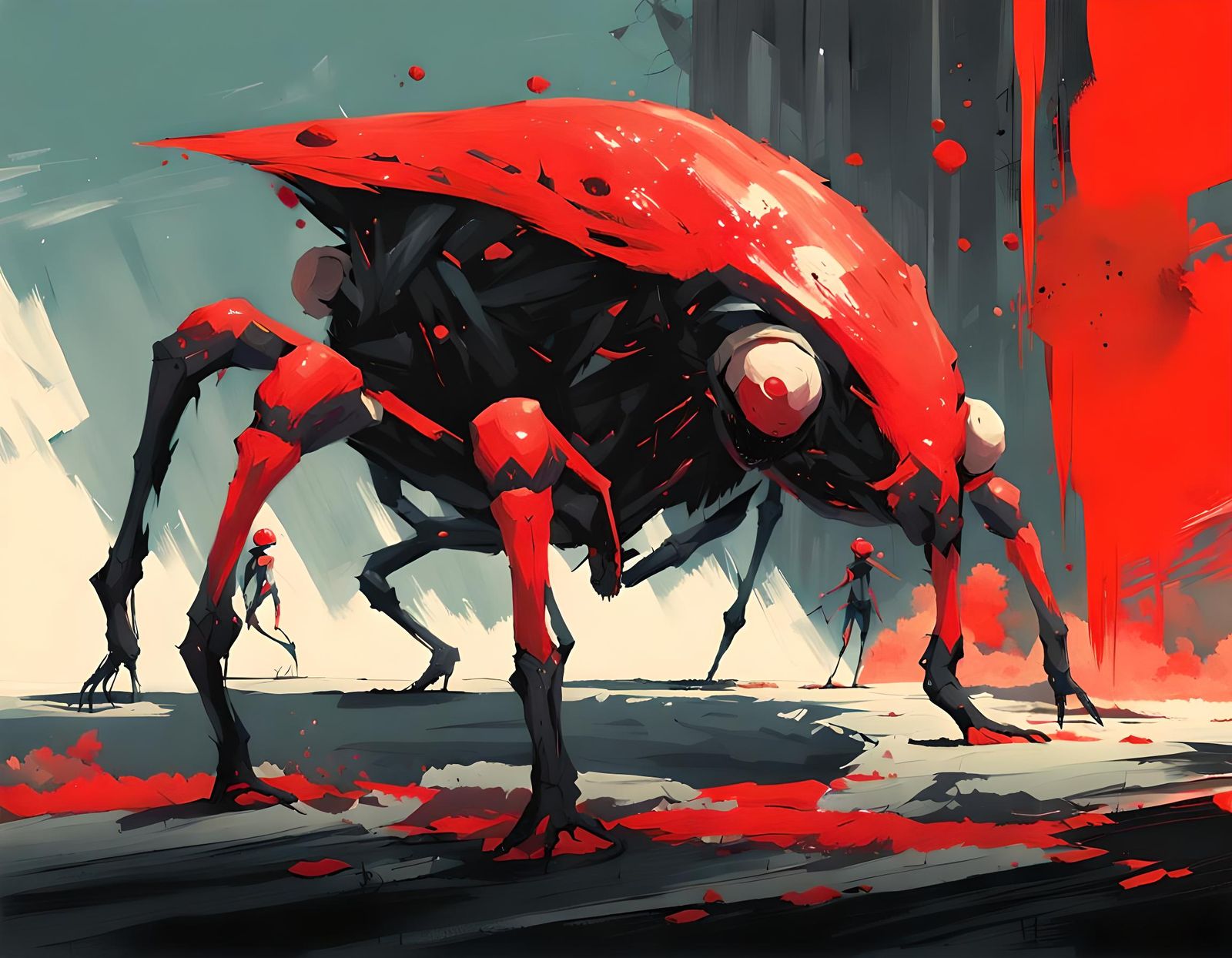 Creepy Insectoid Creature in Acrylic Painting Style