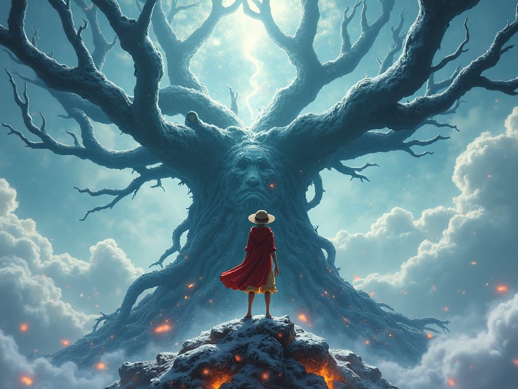 Luffy in Gear 5 on Yggdrasil, Manga Style