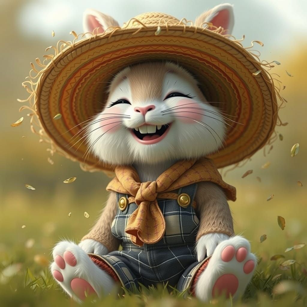 Laughing Bunny in Overalls in Whimsical Style