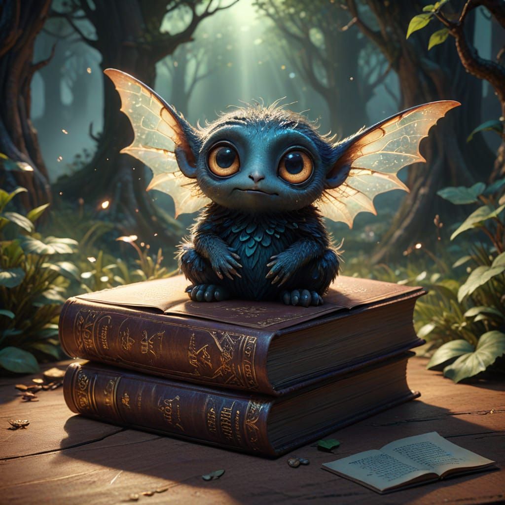 Enchanting Book Creature in Whimsical Dreamlike Environment